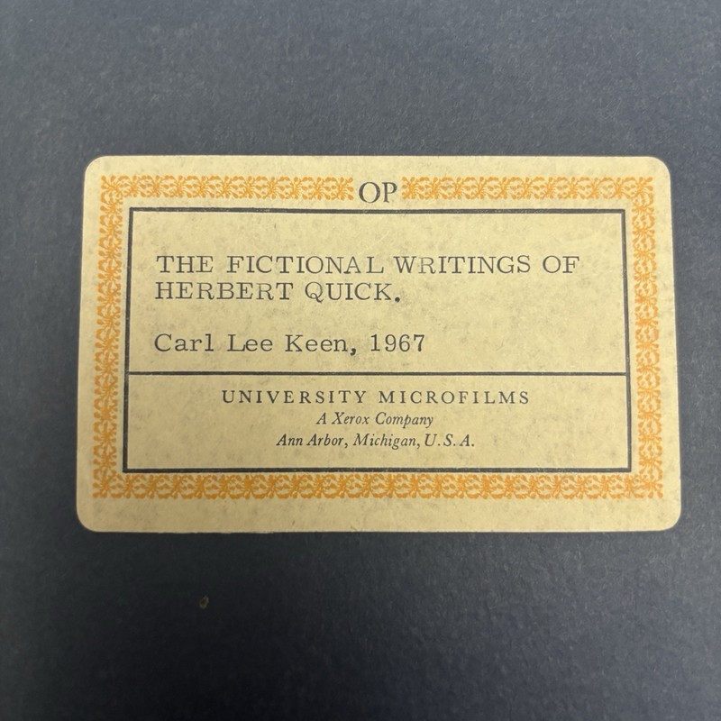 The Fictional Writings of Herbert Quick Carl Lee Keen 1967 Dissertation Thesis gallery