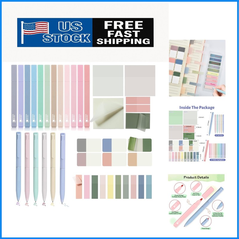 Study Essential Set: 12 No Bleed Highlighters & 620 Translucent Sticky Notes