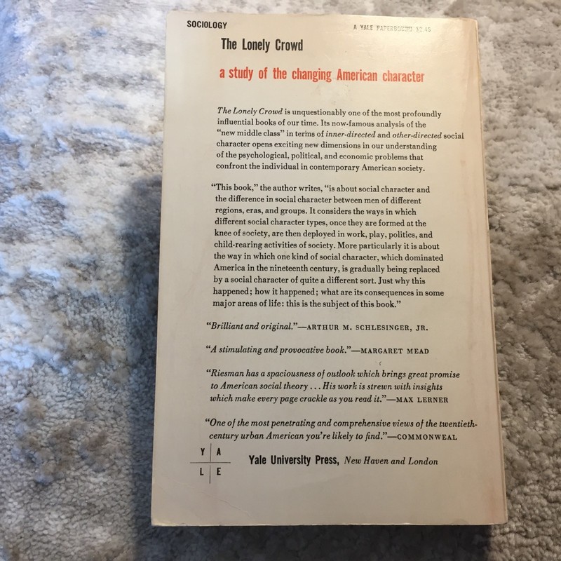 The Lonely Crowd David Riesman 1969 Yale University Press Sociology Paperback gallery