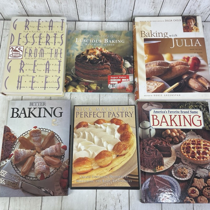 Lot 6 Dessert Baking Cookbook Lot- Perfect Pastry, Luscious Baking, Julia Child