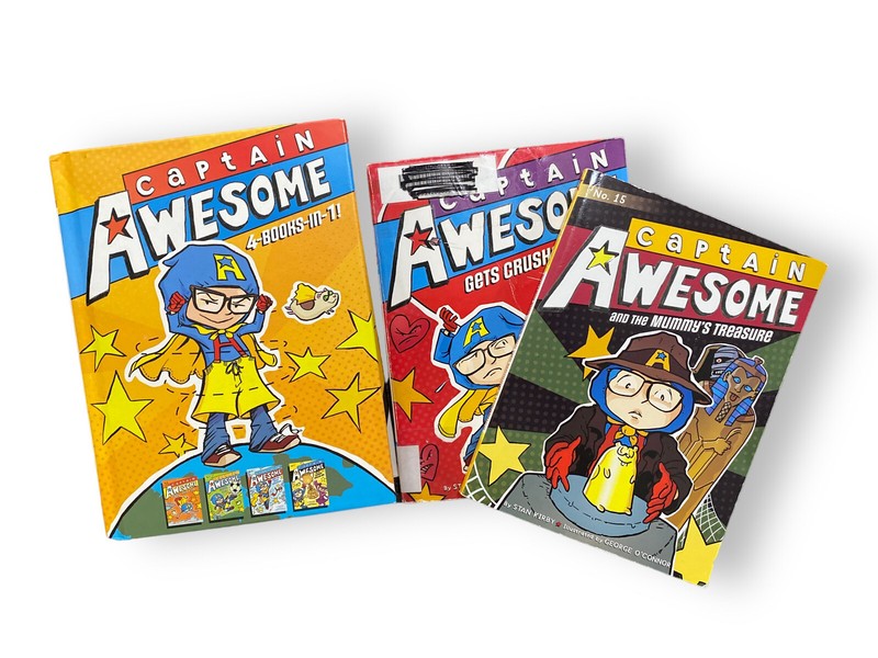 Captain Awesome Book Lot Of 6 Paperback & HC 4 5 6 7 9 15 (4 In 1 Book)