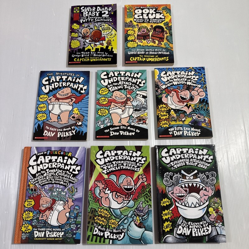 Dav Pilkey Captain Underpant Lot Of 8 Scholastic Children Book Like New FREE S&H