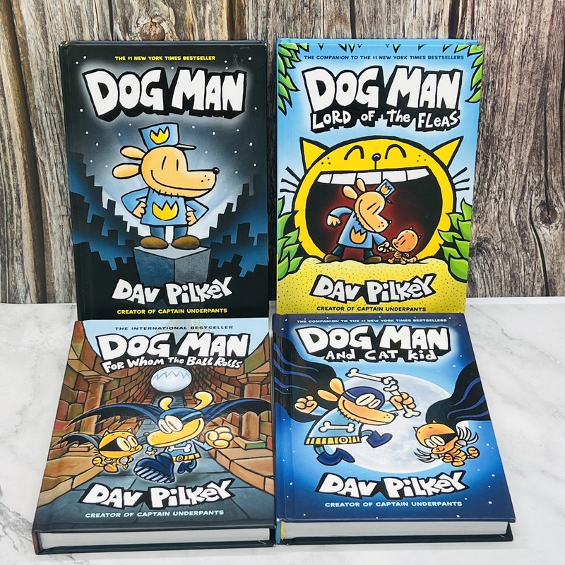 Dog Man 4-Book Lot by Dav Pilkey Hardcover Kids Graphic Novel Scholastic Cat Kid