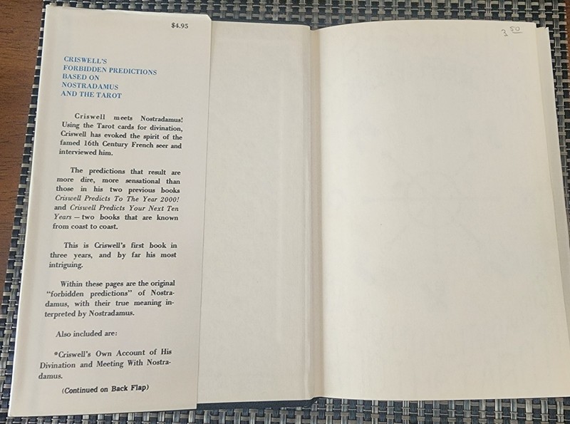 Criswell's Forbidden Predictions Nostradamus Tarot 1972 First Edition DJ gallery