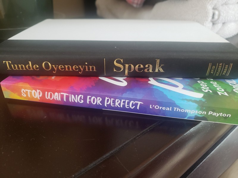 2 Books-Speak: Find Your Voice by Oyeneyin Hardcover & Stop Waiting For Perfect