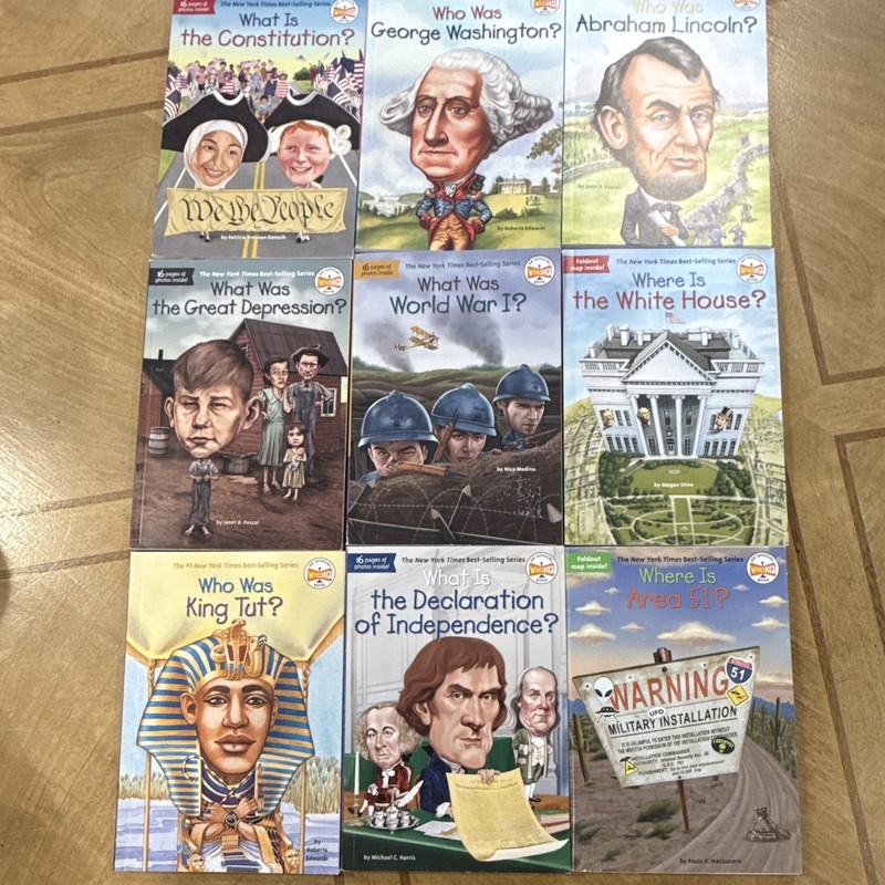 Who Was?/What Is?/Where Is? Paperback Book Lot of 9 Illustrated Ages 4-12