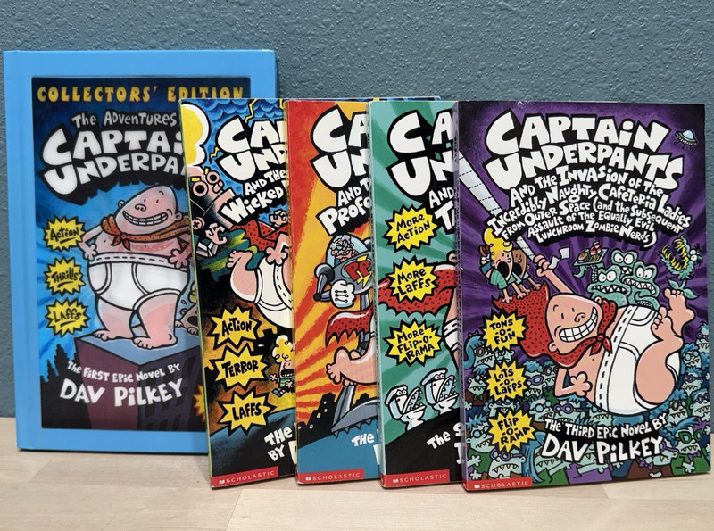 Captain Underpants Lot Of 5 PB/HC Books Dav Pilkey Collectors Edition Bonus CD