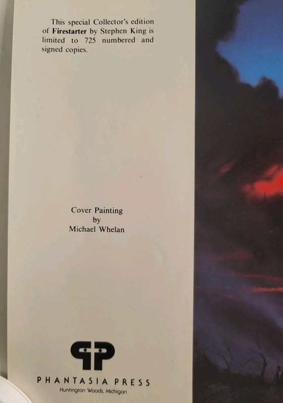 Firestarter By Stephen King Phantasia Press Dust Jacket By Michael Whelan RARE gallery