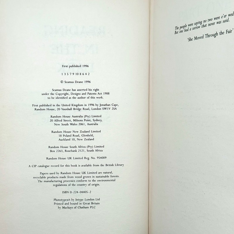 SIGNED - Reading in the Dark by Seamus Deane - 1st Edition 1st Printing HC gallery