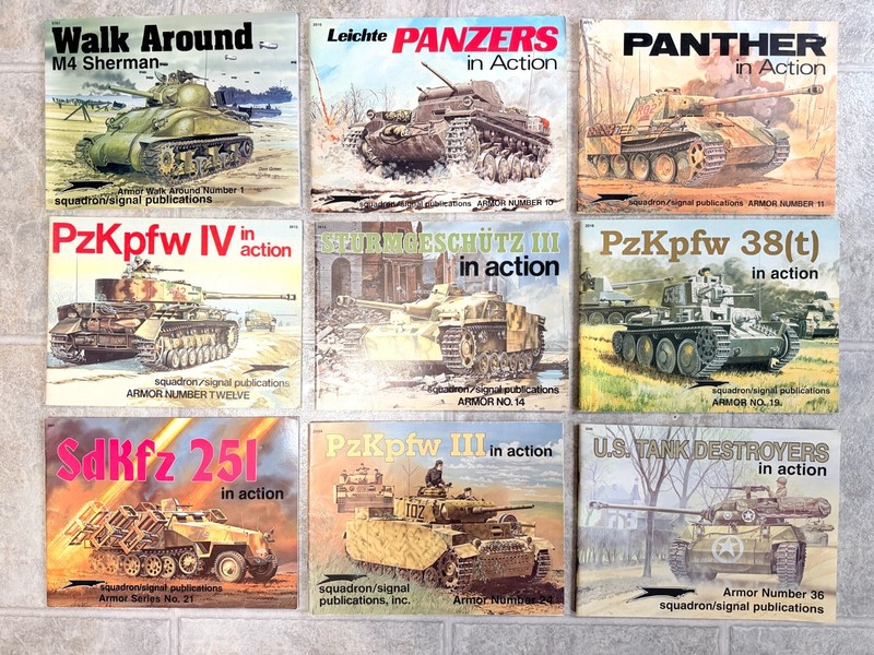 Lot 9 Armor in Action Tanks War machine Books German & USA WW2 Squadron