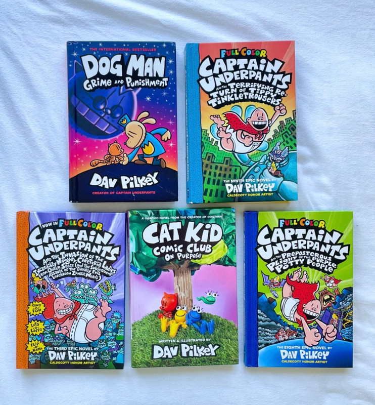 Dav Pilkey Book Lot of 5 Captain Underpants Dog Man Cat Kid Comic Club Hardcover