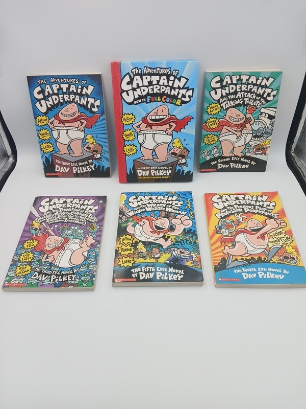 Lot Of 6 Captain Underpants Kids Books By Dav Pilkey (1-5 In Series)