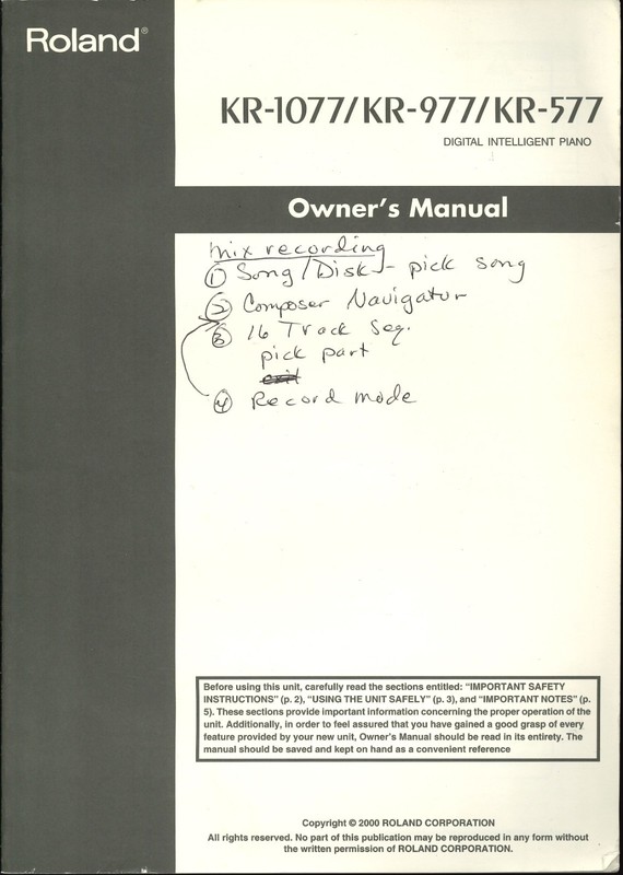 Roland KR-1077 KR-977 KR-577 Owner’s Manual: 216 pages.