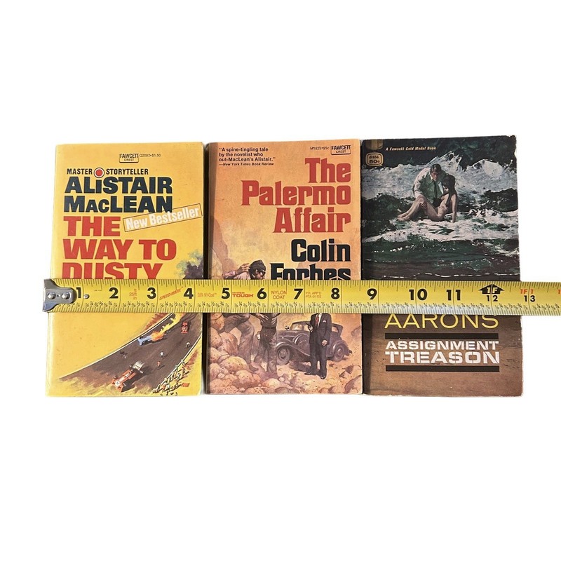 Lot of Vintage Fawcett Paperback Books 1956, 1972, 1974, Forbes, Aarons, Maclean gallery