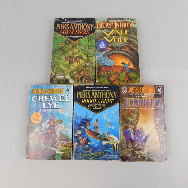 5pc Lot Piers Anthony Paperbacks Xanth & Apprentice Adept Series Fantasy Novels