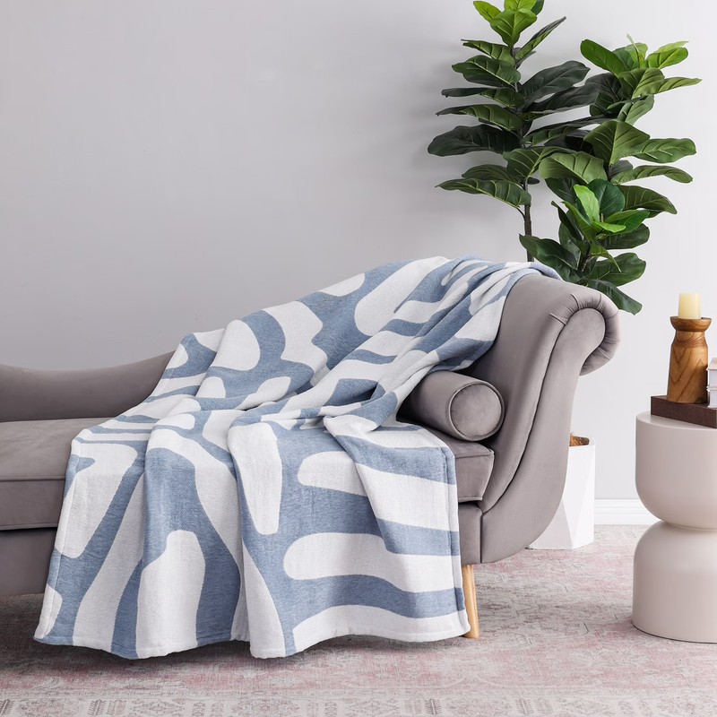 Better Homes & Gardens Jacquard Chenille Soft Throw Blanket, Blue Silver gallery