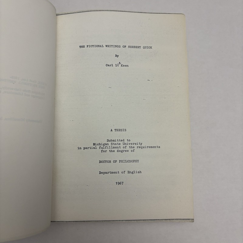 The Fictional Writings of Herbert Quick Carl Lee Keen 1967 Dissertation Thesis gallery