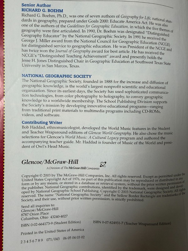 Glencoe World Geography Student Edition by Richard G. Boehm 2003, HC McGraw-Hill gallery