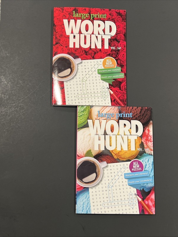 LOT OF 2 PaPP Large Print WORD HUNT Word Search Puzzle Books vol. 167 & 168